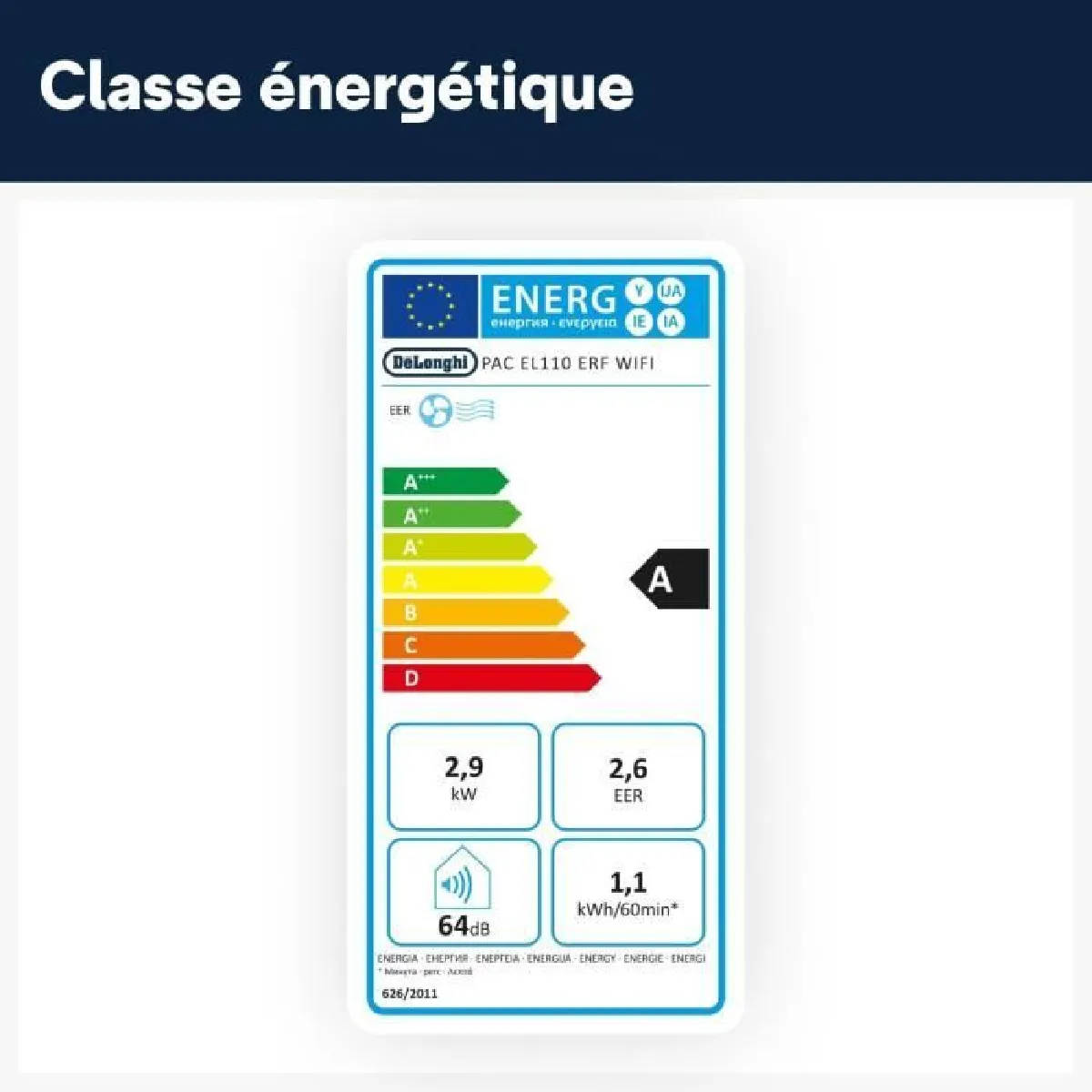Climatiseur mobile – DELONGHI – PAC EL110 WIFI – 2900 W