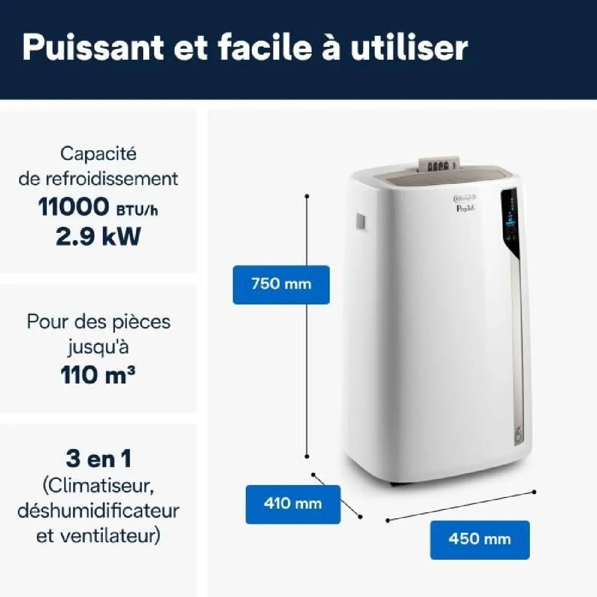 Climatiseur mobile – DELONGHI – PAC EL110 WIFI – 2900 W