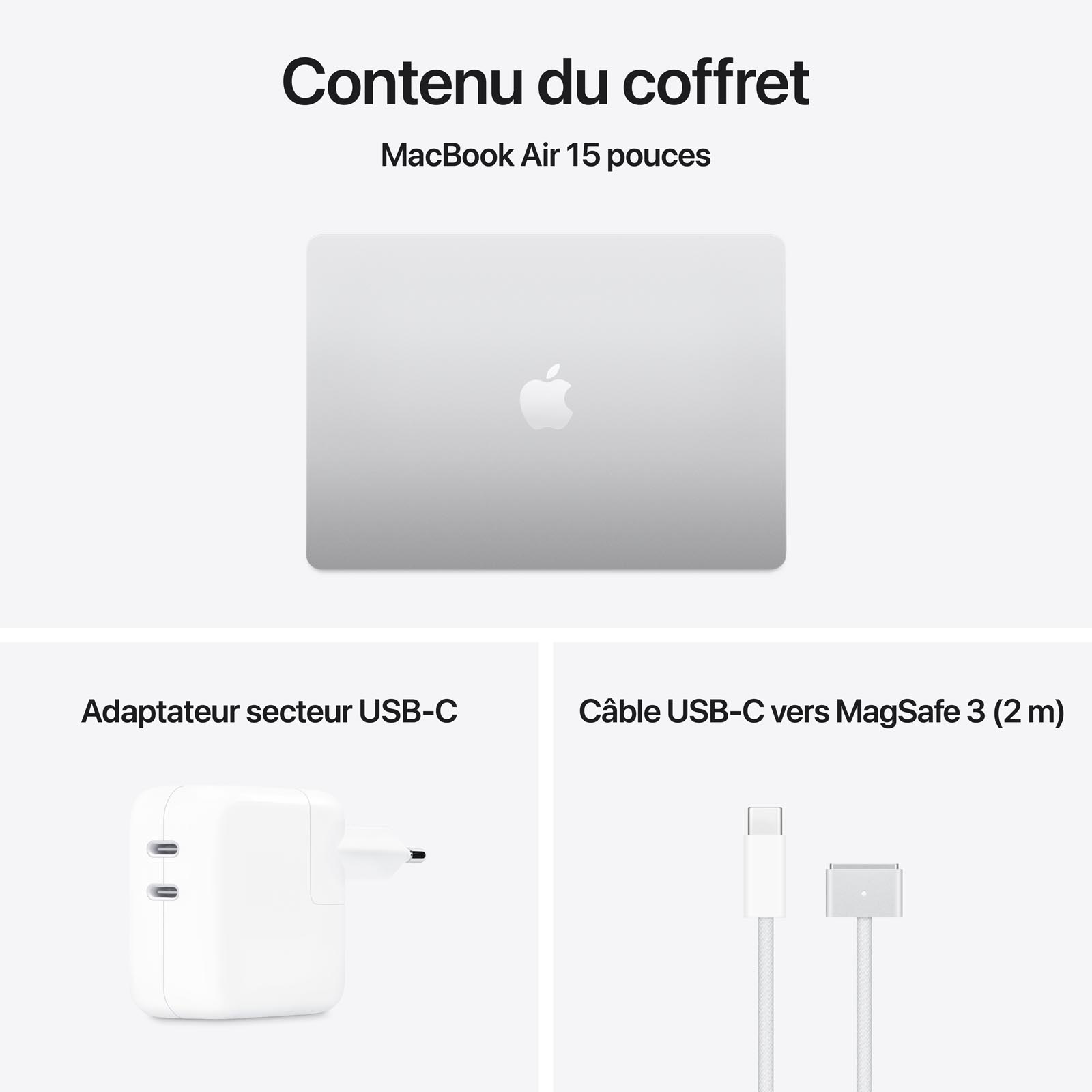 Ordinateur Apple MacBook Air M4 15 pouces (2025) Argent 24Go/512 Go (MC6J4FN/A)