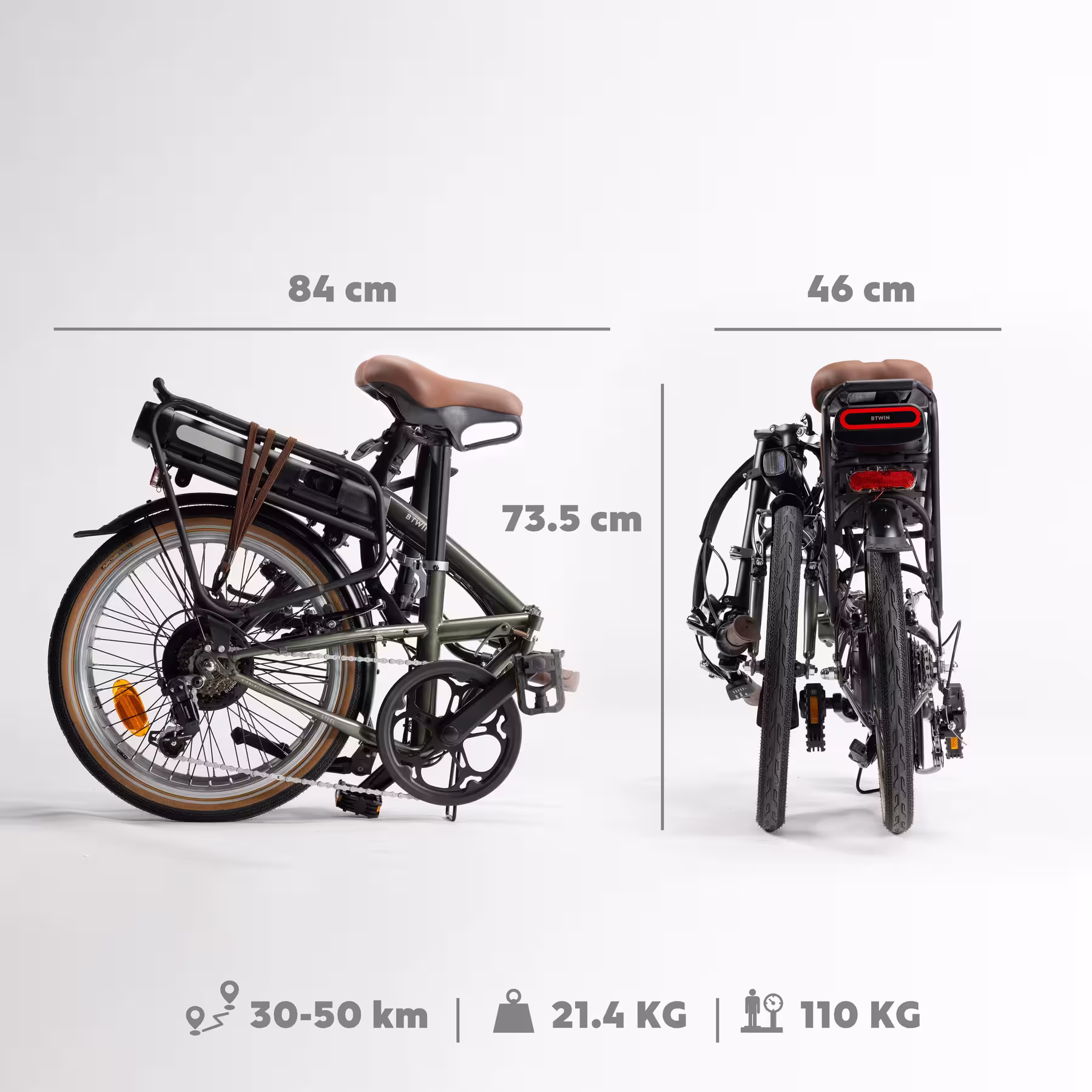 Vélo BTWIN  pliant électrique e fold 500 vert